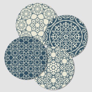 Arabic Pattern Tasarımlı 4lü Yuvarlak Bardak Altlığı Seti