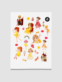 Güzel Prensesler Tasarımlı A4 Kağıt 26'lı Çocuk Sticker Seti