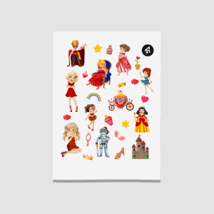 Prensesim Tasarımlı A4 Kağıt 26'lı Çocuk Sticker Seti