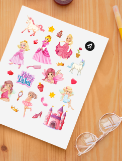 Pembe Diyardaki Prensesler Tasarımlı A4 Kağıt 25'li Çocuk Sticker Seti