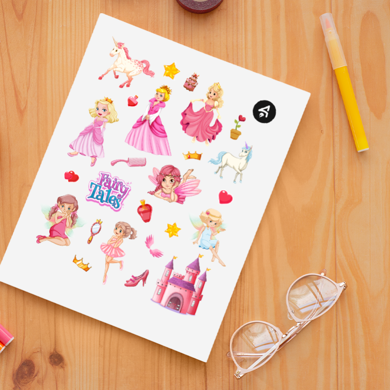 Pembe Diyardaki Prensesler Tasarımlı A4 Kağıt 25'li Çocuk Sticker Seti
