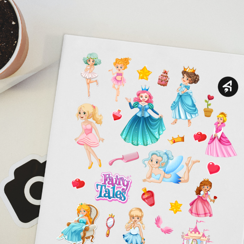 Prenseslerin Dünyası Tasarımlı A4 Kağıt 27'li Çocuk Sticker Seti