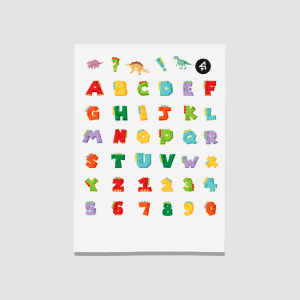 Dino Tasarımlı Renkli Alfabe Tasarımlı A4 Kağıt 41'li Çocuk Sticker Seti