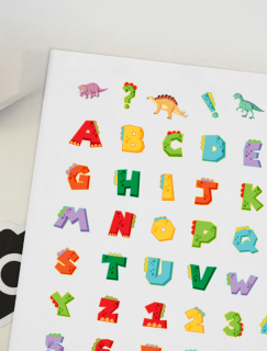 Dino Tasarımlı Renkli Alfabe Tasarımlı A4 Kağıt 41'li Çocuk Sticker Seti