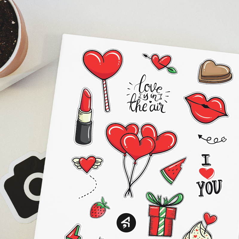 Sevgililer Gününe Hazırlık Tasarımlı A4 Kağıt 16'lı Yetişkin Sticker Seti