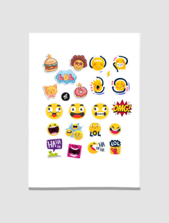 Emojiler Temalı A4 Kağıt 22'li Yetişkin Sticker Seti