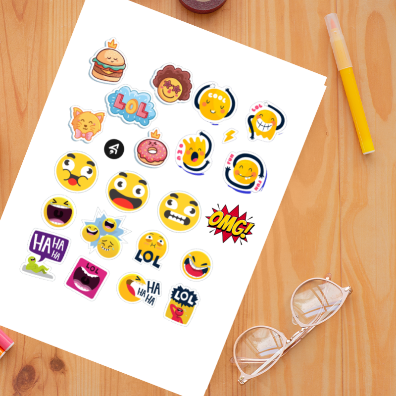 Emojiler Temalı A4 Kağıt 22'li Yetişkin Sticker Seti