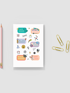 Dersler Temalı Okul Etiketi Tasarımlı A4 Kağıt 20'li Sticker Seti