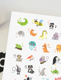 Hayvanlar ve İngilizce Alfabe Tasarımlı A4 26'lı Çocuk Sticker Seti