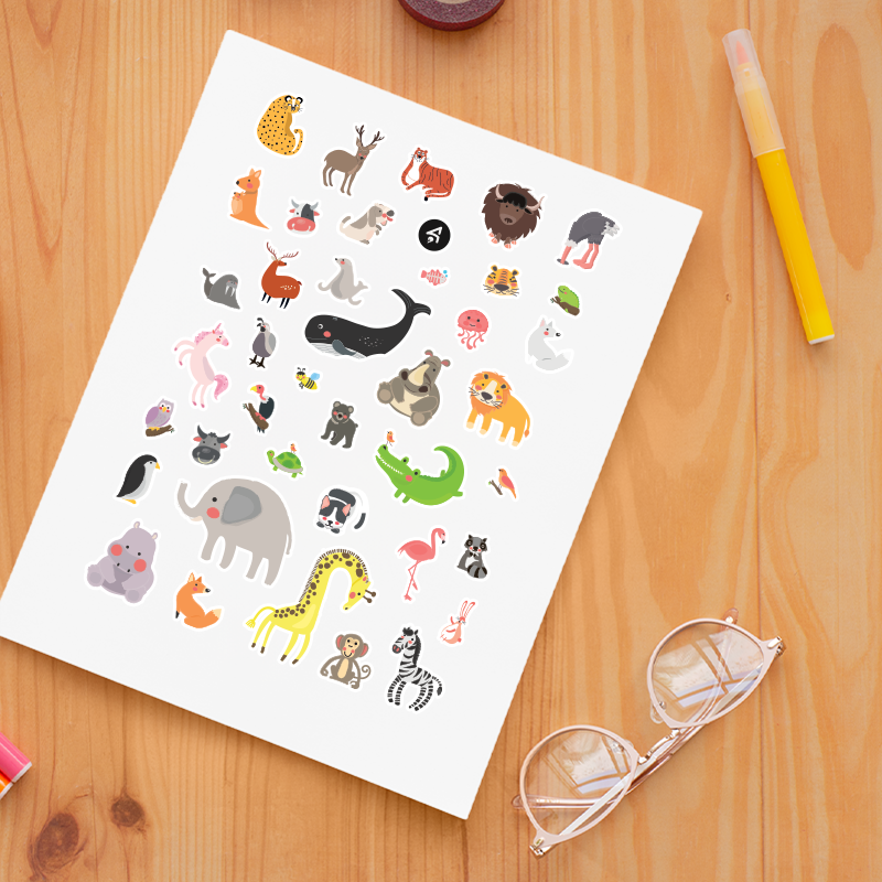 Rengarenk Hayvanlar Temalı A4 Kağıt 40'lı Çocuk Sticker Seti