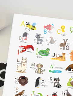 Sevimli Hayvanlar ve Alfabe Tasarımlı A4 Kağıt 29'lu Çocuk Sticker Seti