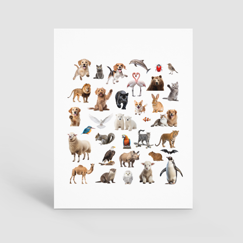 Gerçek Hayvan Fotoğrafları Tasarımlı A4 Kağıt 34'lü Çocuk Sticker Seti