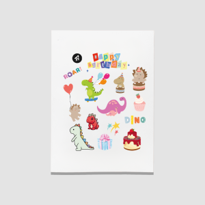 Happy Birthday Dinazor A4 Kağıt 14'lü Çocuk Sticker Seti 