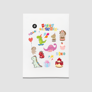 Happy Birthday Dinazor Tasarımlı Tek Sayfa 14 Parça Çocuk Stickerı