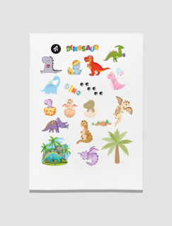 Sevimli Dinazorlar Tasarımlı A4 Kağıt 19'lu Çocuk Sticker Seti
