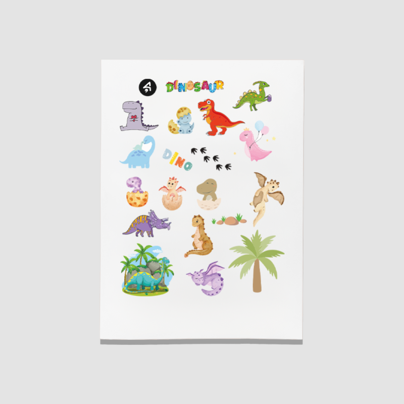 Sevimli Dinazorlar Tasarımlı A4 Kağıt 19'lu Çocuk Sticker Seti
