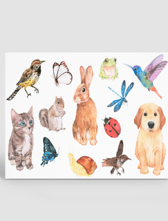 Sevimli Dostlar Tasarımlı A4 Kağıt 13'lü Çocuk Sticker Seti