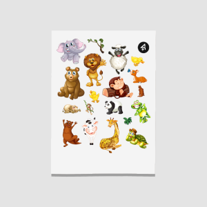 Sevimli Hayvanlar Tasarımlı A4 Kağıt 19'lu Çocuk Sticker Seti