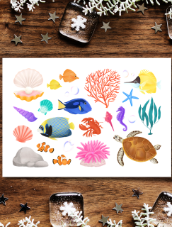 Denizaltı Eğlenceli A4 Kağıt 21'li Çocuk Sticker Seti