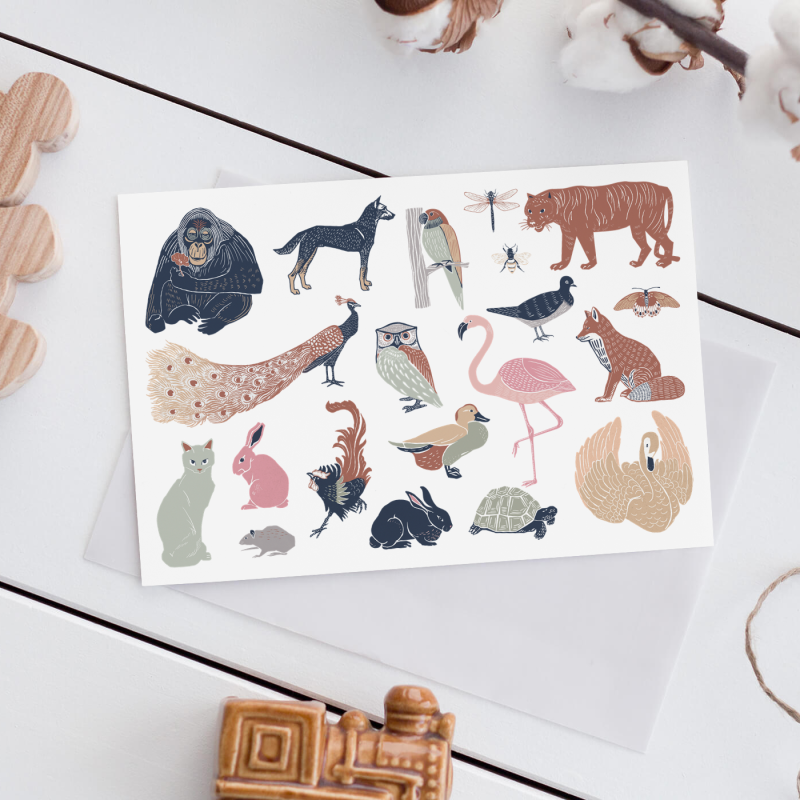 Doğadaki Hayvanlar Tasarımlı A4 Kağıt 20'li Çocuk Sticker Seti