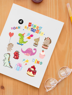 Happy Birthday Dinazor A4 Kağıt 14'lü Çocuk Sticker Seti 