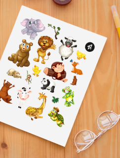 Sevimli Hayvanlar Tasarımlı A4 Kağıt 19'lu Çocuk Sticker Seti