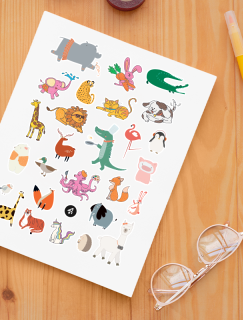Hayvanlar Alemi Tasarımlı A4 30'lu Çocuk Sticker Seti