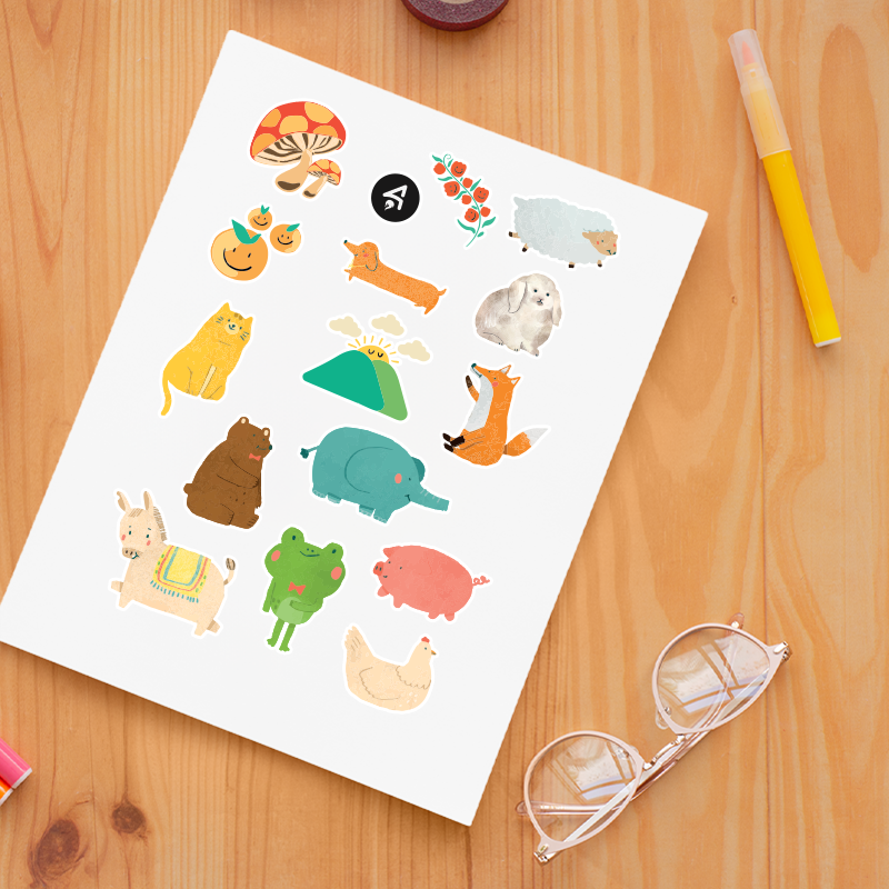 Hayvanlar ve Doğa Tasarımlı A4 Kağıt 15'li Çocuk Sticker Seti