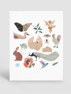 Eros ve Büyülü Hayvanlar Tasarımlı A4 Kağıt 16'lı Yetişkin Sticker Seti