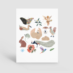Eros ve Büyülü Hayvanlar Tasarımlı A4 Kağıt 16'lı Yetişkin Sticker Seti
