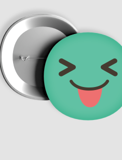 Dil Çıkaran Yeşil Emoji Tasarımlı İğneli Rozet