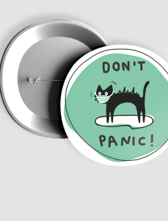 Don't Panic Kara Kedi Tasarımlı İğneli Rozet