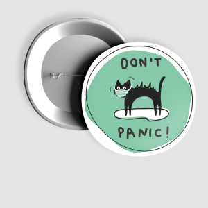 Don't Panic Kara Kedi Tasarımlı İğneli Rozet