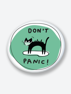 Don't Panic Kara Kedi Tasarımlı İğneli Rozet