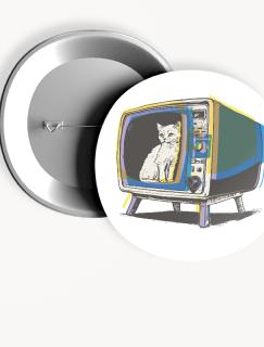 Retro TV Cat Tasarımlı 44MM İğneli Rozet