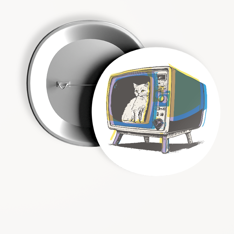 Retro TV Cat Tasarımlı 44MM İğneli Rozet