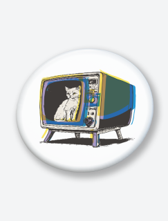 Retro TV Cat Tasarımlı 44MM İğneli Rozet