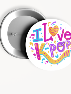 I Love K-Pop Temalı 44MM İğneli Rozet