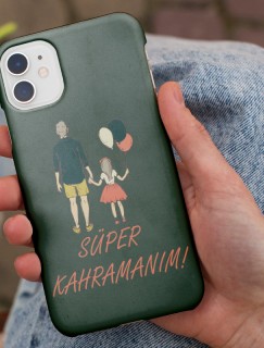 Süper Kahramanım Yazılı Baba Kız Temalı iPhone 11 Pro Max Telefon Kılıfı