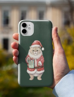 Noel Baba Kıyafetli Sevimli Kedi Tasarımlı iPhone 11 Pro Max Telefon Kılıfı