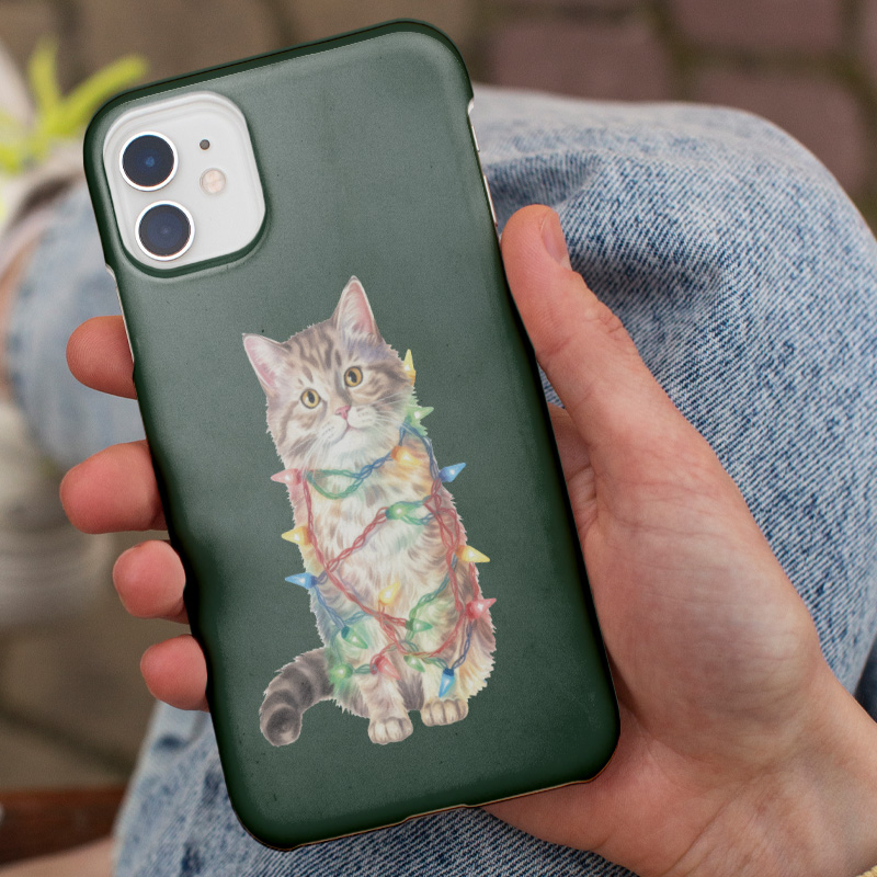 Yılbaşı Kedisi Tasarımlı iPhone 11 Pro Max Telefon Kılıfı