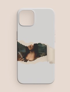Cep Telefonlu Mona Lisa Kolajlı Beyaz iPhone 11 Pro Max Telefon Kılıfı