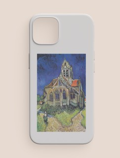 Vincent van Gogh'un Auvers'deki Kilise (1890) Tablosu Tasarımlı Beyaz iPhone 11 Pro Max Telefon Kılıfı