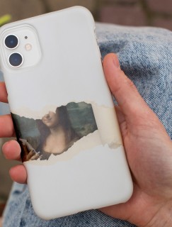 Cep Telefonlu Mona Lisa Kolajlı Beyaz iPhone 11 Pro Max Telefon Kılıfı