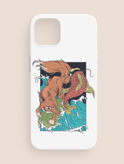 Fox and Fish Tasarımlı iPhone 12 Telefon Kılıfı