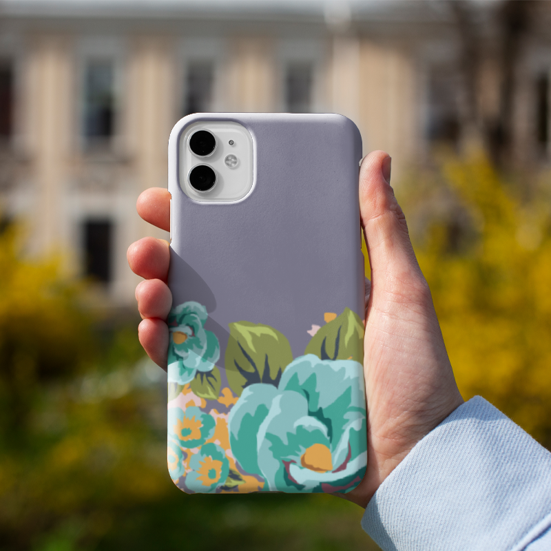 Mavi Çiçekler Tasarımlı iPhone 12 Pro Telefon Kılıfı