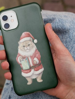 Noel Baba Kıyafetli Sevimli Kedi Tasarımlı iPhone 11 Pro Telefon Kılıfı