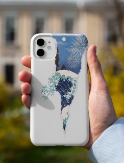 Hokusai Büyük Dalga Kolaj Tasarımlı Beyaz iPhone 11 Pro Telefon Kılıfı