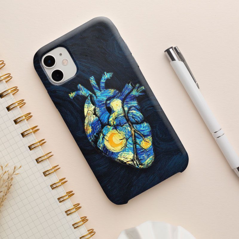 Van Gogh Olağanüstü Bir Gece Kalp Tasarımlı iPhone 13 Telefon Kılıfı