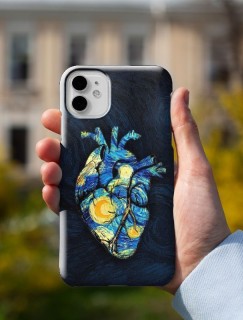 Van Gogh Olağanüstü Bir Gece Kalp Tasarımlı iPhone 13 Pro Max Telefon Kılıfı